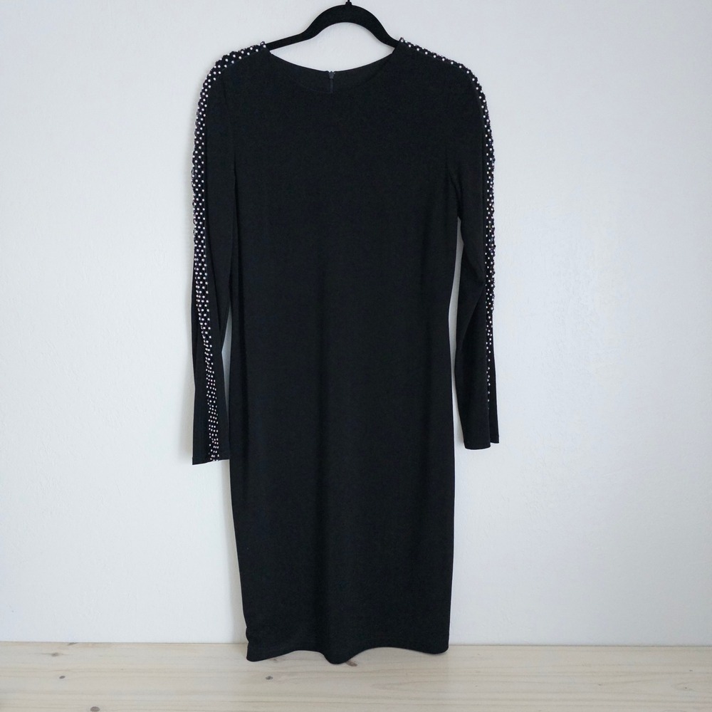 Joseph‎ Ribkoff Black Embellished Mesh Long Sleeve Sheath Dress Size 12